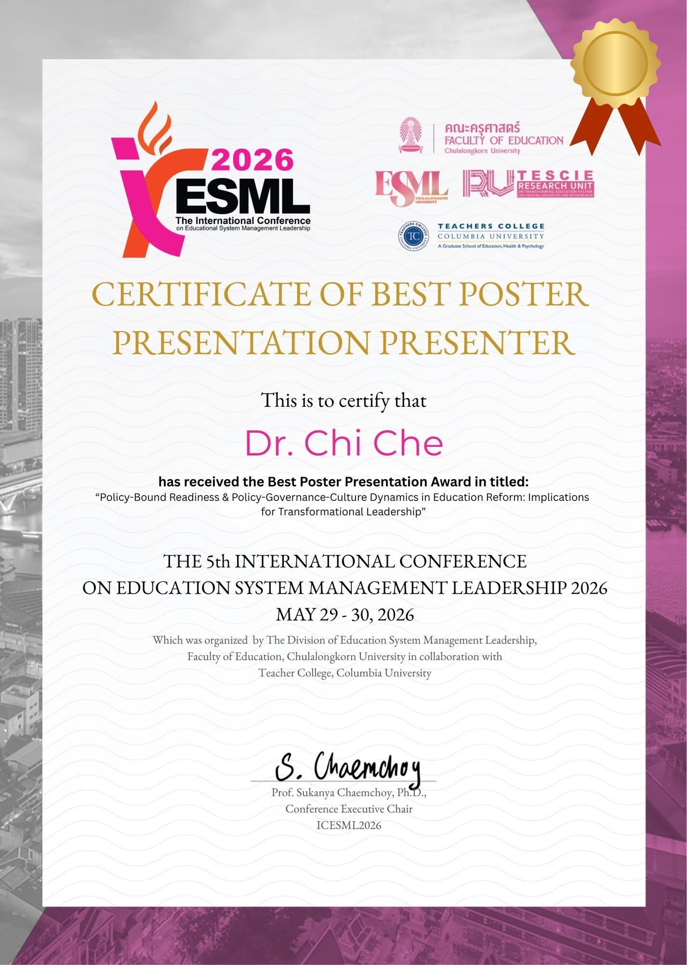 Dr. Chi Che — Best Poster Presentation Presenter