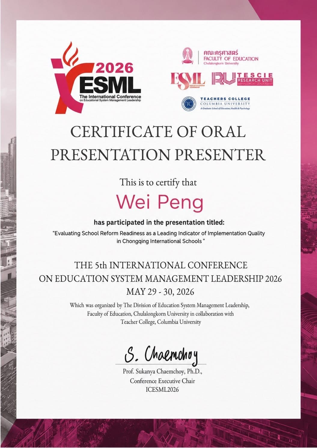 Wei Peng — Oral Presentation Presenter