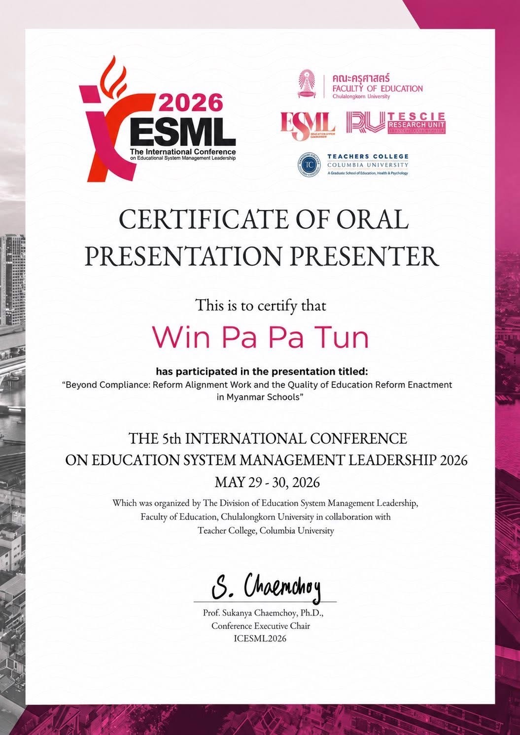 Win Pa Pa Tun — Oral Presentation Presenter